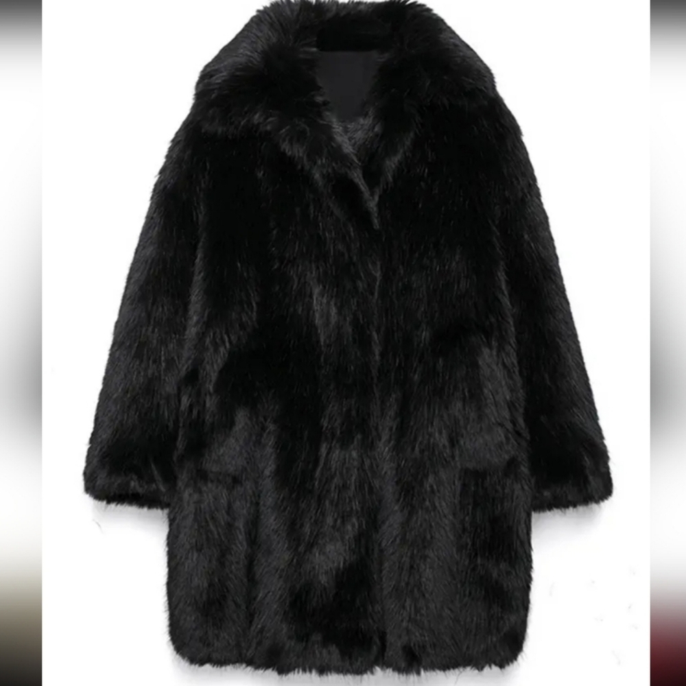 Faux Fur Coats Women Vintage Loose Lapel Single-breasted Plush Coat - Picture 3 of 6